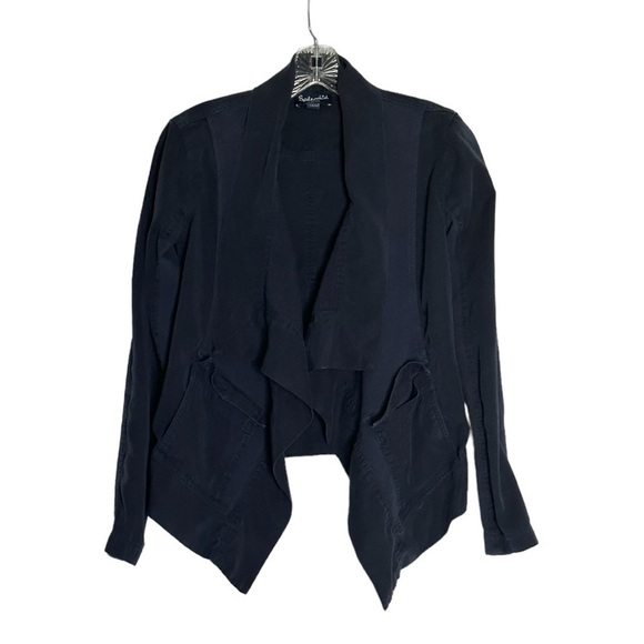 Splendid Chambray Denim Drapey Open Front Jacket - XS, Navy Blue, Lagenlook - Picture 1 of 9